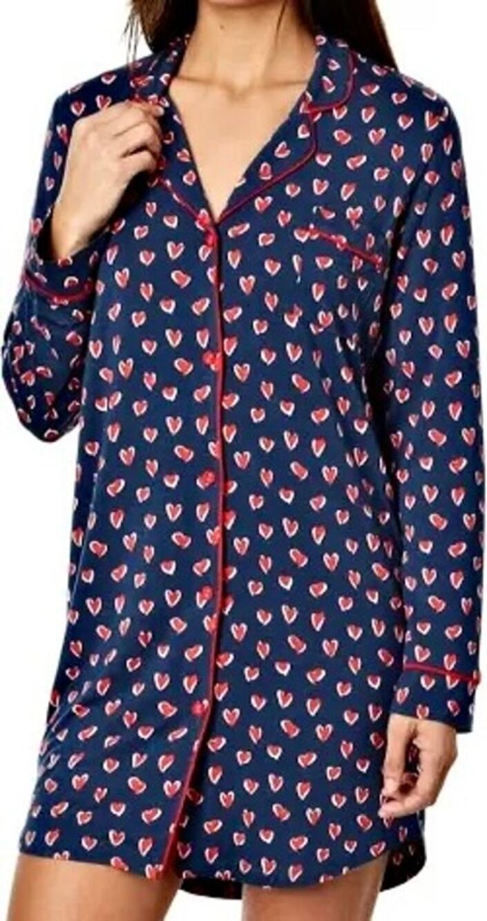 PJ Salvage Love You More Heart Print Stretch Knit Sleep Shirt Pajamas Nightie